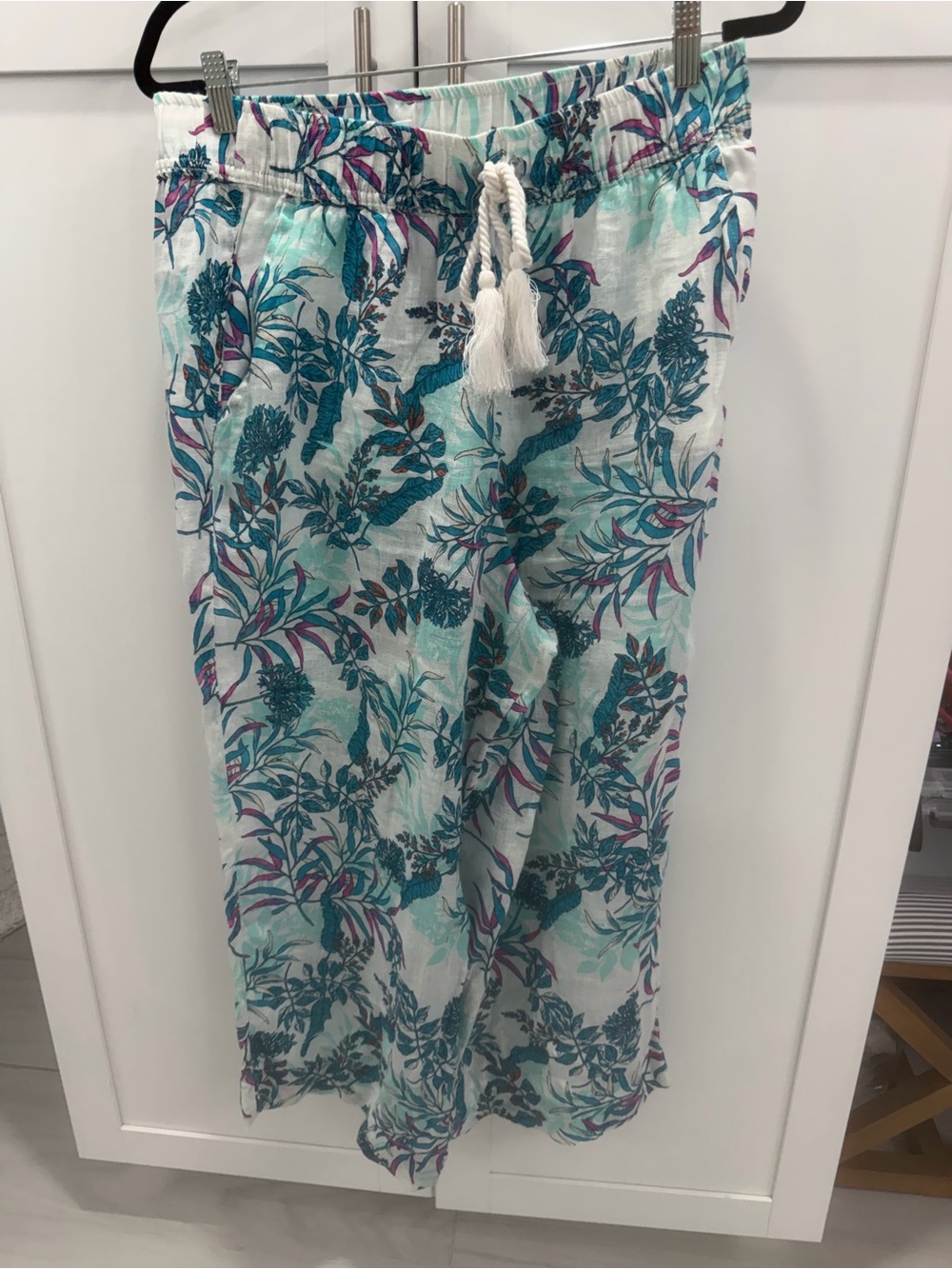 Cynthia Rowley Teal & Purple Floral Wide-Leg Linen Pants L